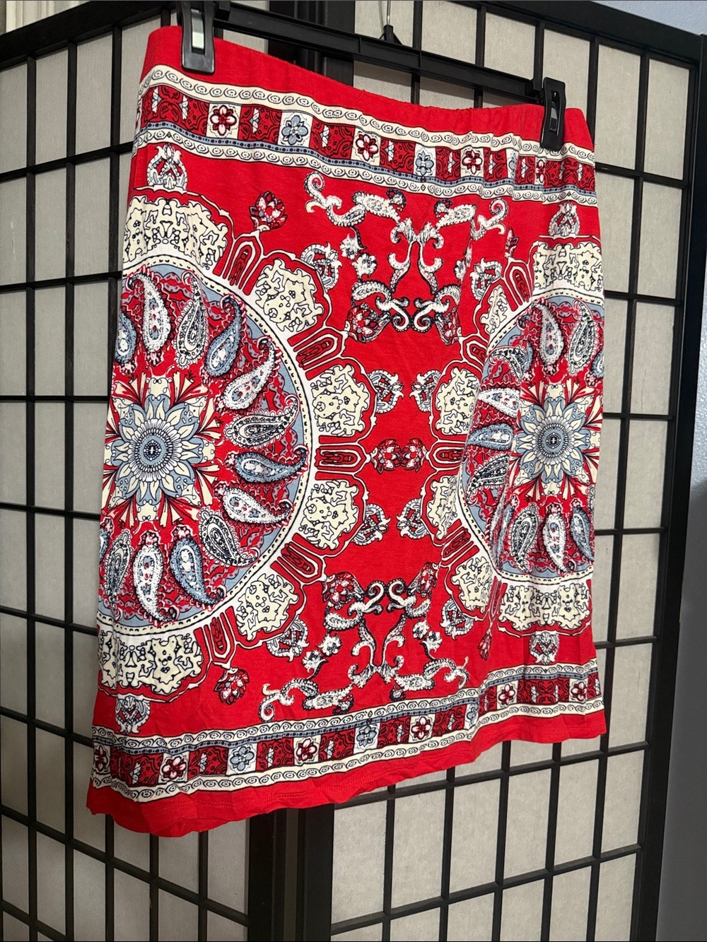 Red Medallion Print Mini Skirt, 14W/16W